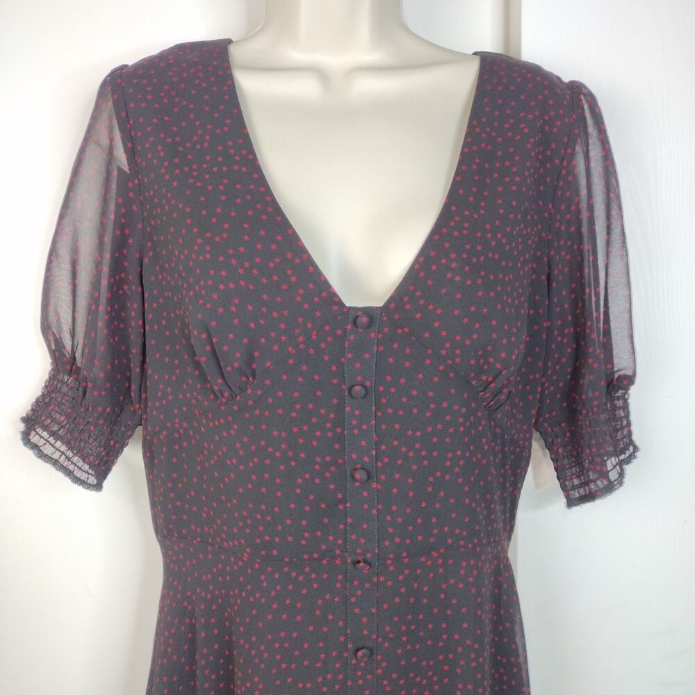 BB Dakota Black Chiffon Dress with Red Stars Size 10 Fairy Whimsygoth Americana